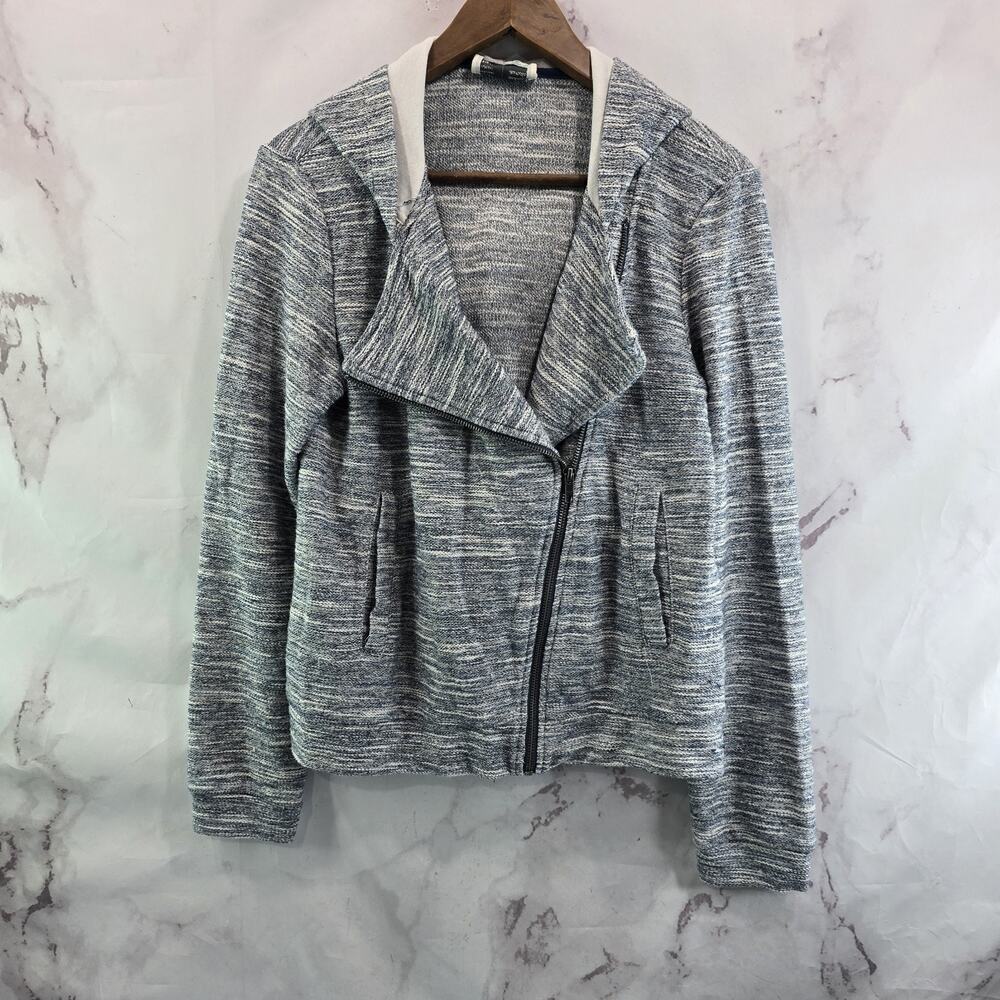 Saturday Sunday Hoodie Women Medium Blue Sweatshirt Full Zip Heathered Moto